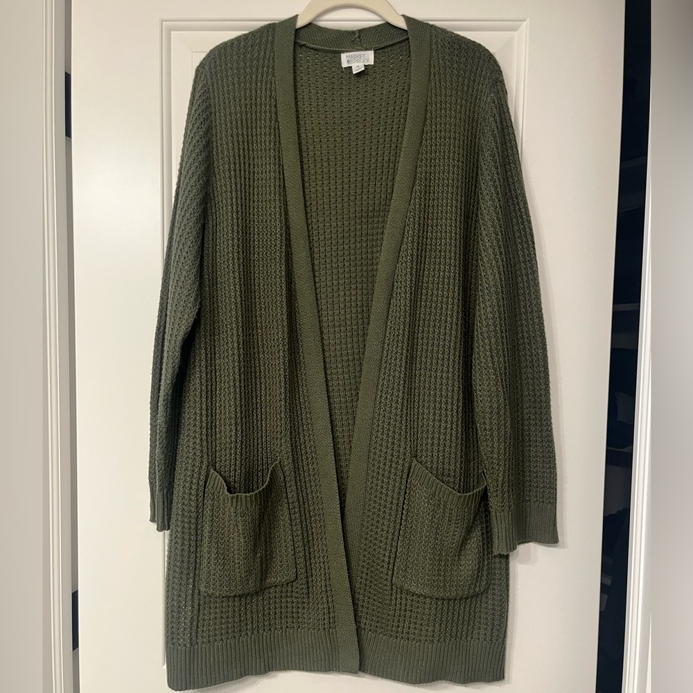 Market & Spruce Olive Green Open Knit Cardigan XXL